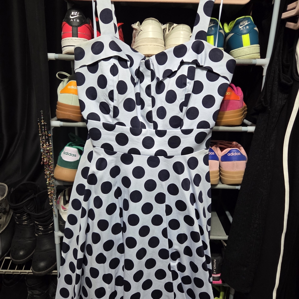 Chetta B Blue and Black Polka Dot Dress, Size 12/L